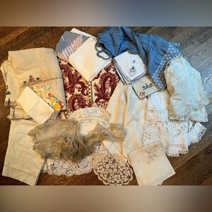 Antique Textile Lot, Fabric Remnants, Vintage Victorian Fabric Pieces, Crafting